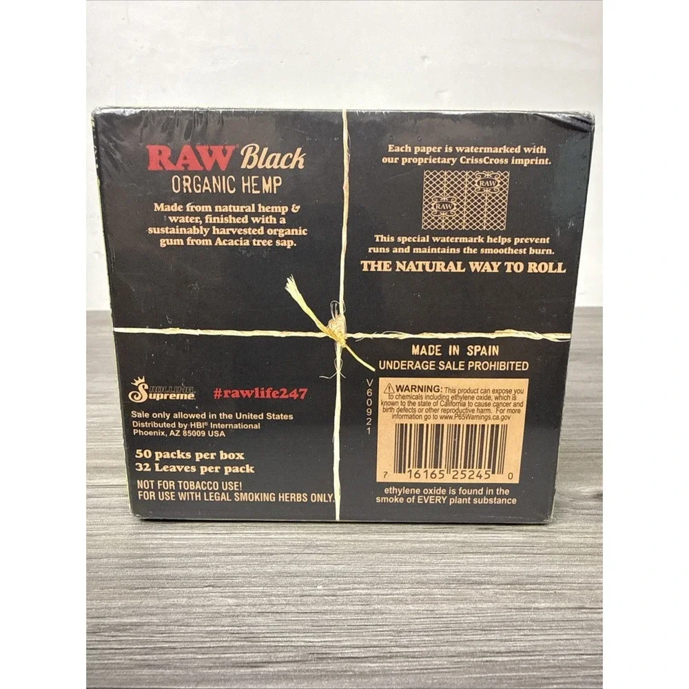 RAW‎ Black Organic King Size Slim Rolling Papers (Full Box)